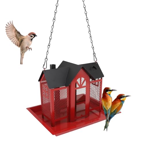 Bird Feeder House für Außen -Mesh Wild Bird Feeder Wetterfestes Vogelfutterstation mit Großer Kapazität für Gartenharten Eichhörnchen -Proof Hängen (Red) von HEEPDD