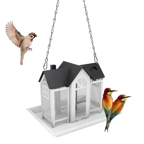 Bird Feeder House für Außen -Mesh Wild Bird Feeder Wetterfestes Vogelfutterstation mit Großer Kapazität für Gartenharten Eichhörnchen -Proof Hängen (White) von HEEPDD