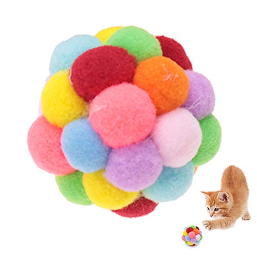 Bunte Katze Ball, handgefertigter Plüsch Flummi mit Katzenminze und Bell Interaktives Spielzeug für Katzen Kätzchen Ausbildung(S) von HEEPDD