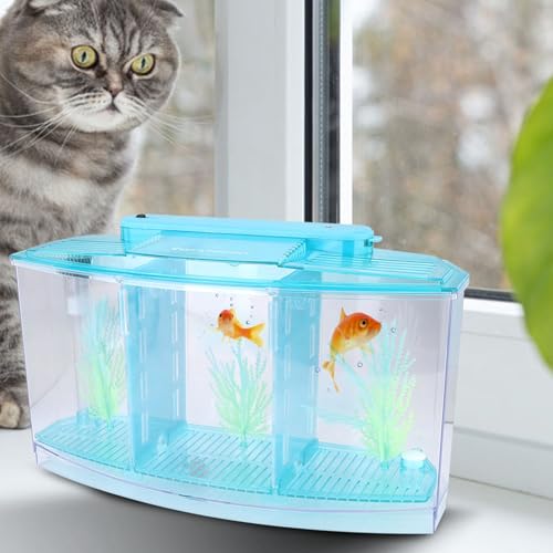 HEEPDD Kleines Desktop-Aquarium, Isoliertes Aquarium mit DREI Bereichen, mit Wasserwechselventil für Betta mit LED-Licht für Kleine Fische (Blauer Blumendruck) von HEEPDD