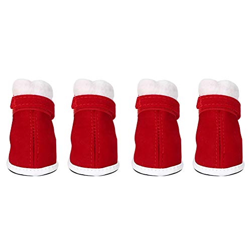 Kreative Haustier-Stiefel, 4 Stück Haustier-Baumwoll-Weihnachts-warme Schuhe, rutschfest mit Klettverschluss für Hunde-Katzen-Schneestiefel von HEEPDD