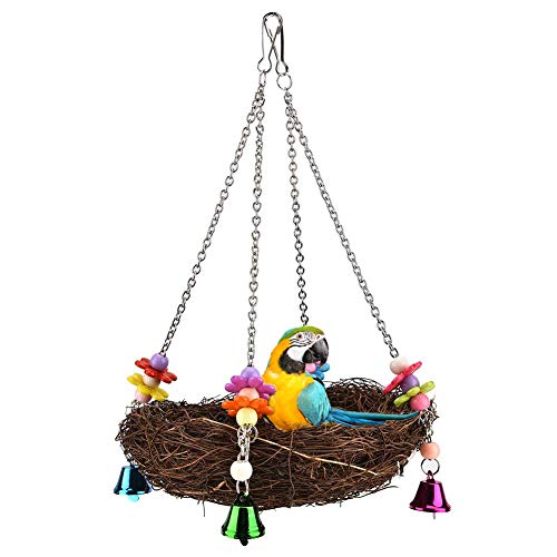 Papageien Hängematten Schwingen Spielzeug, Haustier Vogel Rattan Webart hängendes Schwingen nest mit 4 Glocken Vogel Papageien Versorgungen für Papageien Sittiche Conures Macaws von HEEPDD