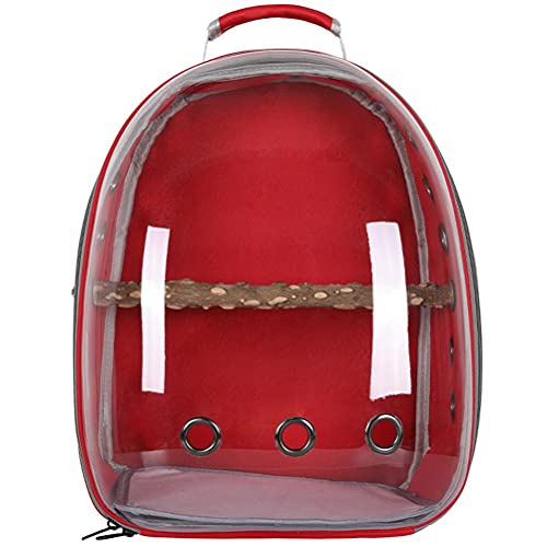 HEEPDD Pet Parrot Bird Carrier Rucksack, Bubble Bird Travel Tragbarer, Atmungsaktiver Rucksack mit Stehbarsch-Futternapf Pet Parrot Space Capsule Transparenter Rucksack (Rot) von HEEPDD