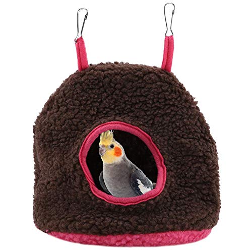 Vogel hängendes Nest, 4 Farben Papagei Berber Fleece Nest Warme Plüsch Hängematte hängende Schaukelbett Höhle für Papageien Sittiche Conures Aras Nymphensittiche Liebe Vögel[Braun]Kleintierbetten von HEEPDD