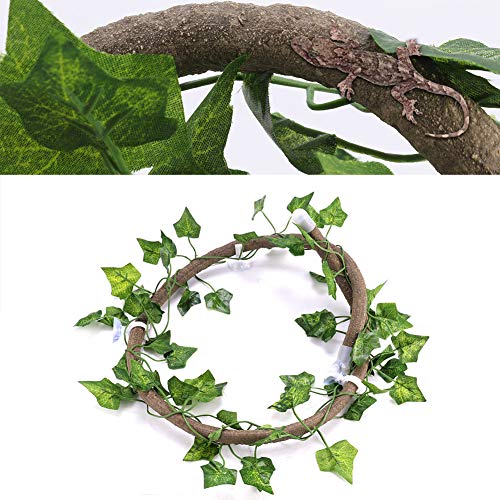 HEEPDD Reptile Vine Reptilien-Kletterzweig, Flexibler Reptilienzweig, für Reptilien, Aquarienfische, Shop, Chamäleons, Aquarium (Rattan + Efeublätter) von HEEPDD