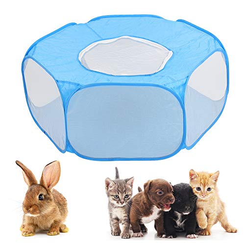 HEEPDD Tierzaun, Kleintiere Käfigzelt Auto-Open Indoor Outdoor-Übung Atmungsaktiver Faltbarer Hofzaun für Kätzchen Welpen Kaninchen Hamster(Blau) von HEEPDD