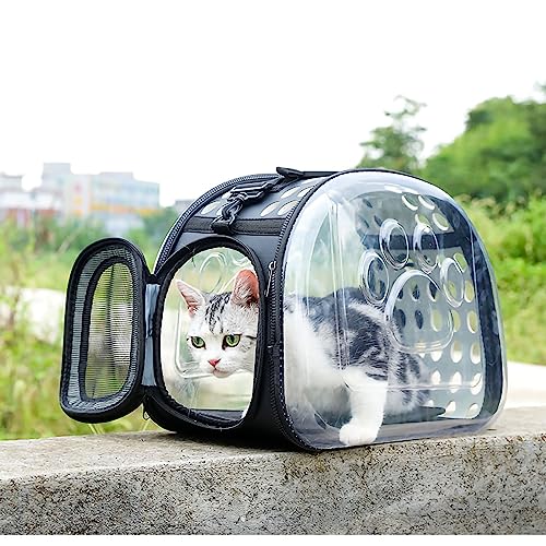 Katzen-Rucksackträger, Transparenter, Atmungsaktiver Katzenträger, Raumkapsel-Haustierträger mit Seitentaschen-Lüftungsloch-Design für Haustierreisen (Grey) von HEEPDD