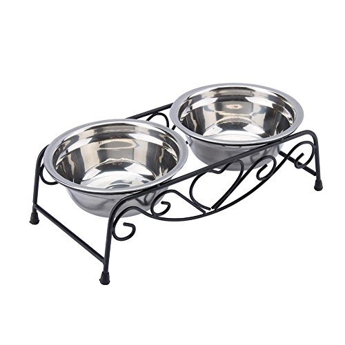 Pet Feeding Bowl, 2 PCS Edelstahl Pets Feeder Drinker Bowl Pet Feeding Bowls mit Geschirrregal Ständer für Katzen und kleine Hunde von HEEPDD