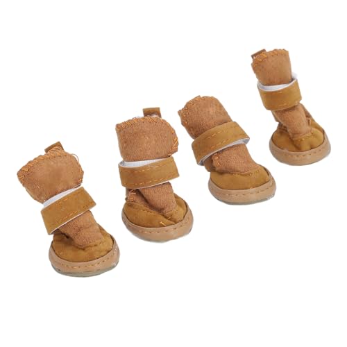 HEEPDD Weiche, Verstellbare, rutschfeste Haustierstiefel für Chihuahua, Bichon, Schnauzer, Kleine Hundeschuhe mit Wollfutter, Pfotenschutz für den Innen- und Außenbereich (Khaki) von HEEPDD