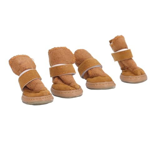 HEEPDD Weiche, Verstellbare, rutschfeste Haustierstiefel für Chihuahua, Bichon, Schnauzer, Kleine Hundeschuhe mit Wollfutter, Pfotenschutz für den Innen- und Außenbereich (Khaki) von HEEPDD