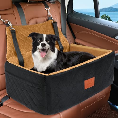 Hunde Autositz für Große&Mittlere Hunde,Hundesitz Auto für unter 55 lbs oder 2 kleine Hunde,Waschbar Hundeautositz 2 in 1 Hundesofa-Kissen&Reise-Hundebett mit dickem Kissen,2 Sicherheitsleinen von HEGCOIIE