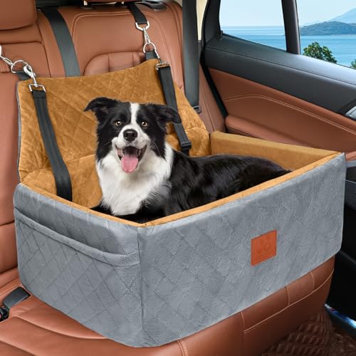 Hunde Autositz für Große&Mittlere Hunde,Hundesitz Auto für unter 55 lbs oder 2 kleine Hunde,Waschbar Hundeautositz 2 in 1 Hundesofa-Kissen&Reise-Hundebett mit dickem Kissen,2 Sicherheitsleinen von HEGCOIIE