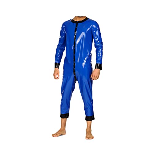 Latex-Catsuit, Marineblau und Schwarz, langärmelig, einteilig, Anzuggröße von HEIBABA