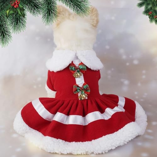 Festive Velvet Dog Dress Adorable Santa Costume with Bow for Holiday Events (S) von HEIBTENY