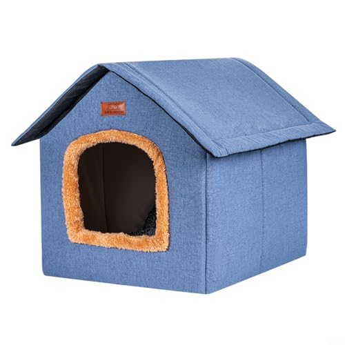 HEIBTENY Haustierhaus,Indoor Hundehaus,Hundehöhle Kleine Hunde,Samtstoff Kuschelhöhle Kennel/Katze Sicherer,Wasserdichter,Warmer Unterschlupf Für Streunende Katzen(Blue XL Code) von HEIBTENY