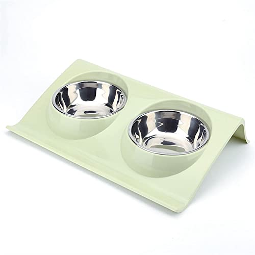 HEIMP Haustiernäpfe Edelstahl-Wassernapf Feeder Solution Hunde- und Katzenzubehör Doppelnapf-Haustierfuttertisch for Hunde und Katzen Schüssel (Color : Green, Size : Small) von HEIMP