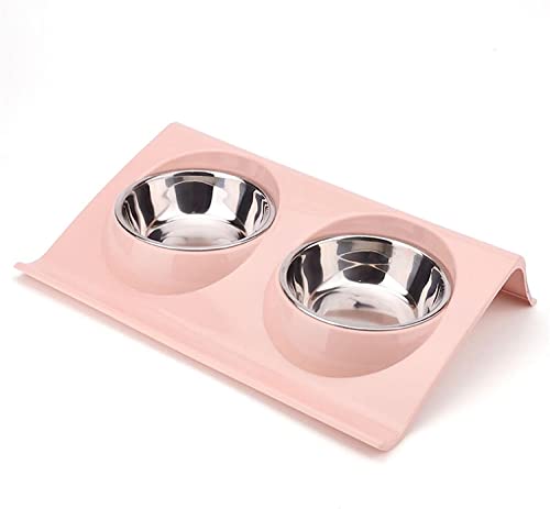 HEIMP Haustiernäpfe Edelstahl-Wassernapf Feeder Solution Hunde- und Katzenzubehör Doppelnapf-Haustierfuttertisch for Hunde und Katzen Schüssel (Color : Pink, Size : Medium) von HEIMP