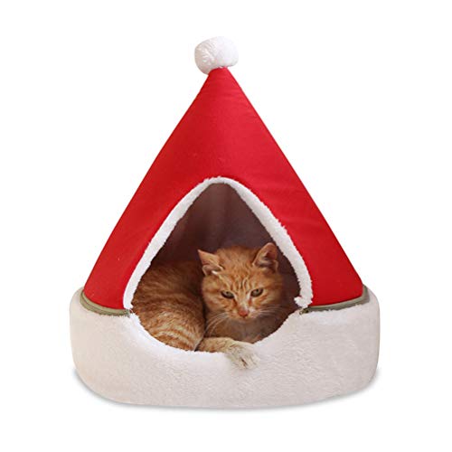 HEITIGN Katzenzelt Höhlenbett Weihnachtsbaum Katzenhaus Bett Bequemes Dreieck Katzenbett Haustier Zelt Haus 35 * 45cm (Rot) von HEITIGN