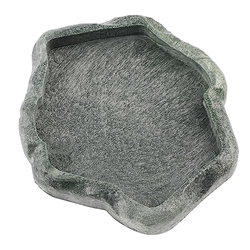 HEITIGN Resin ABS Nachhaltig Reptile Rock Food and Water Dish Feeder Bowl for Schildkröte Lizard (Schwarz Smaragd) von HEITIGN