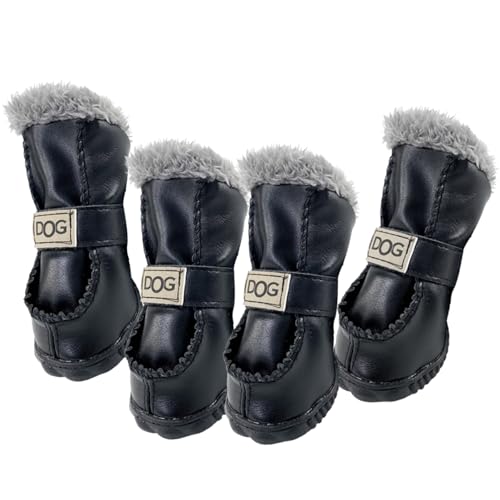 Hunde Winterstiefel 4pcs/Set Wärme Plüsch mit synthetischen Lederhundschuhen weiche Hundebereich für kleine und mittelgroße Hunde, Größe 4 von HEKARBAMILL