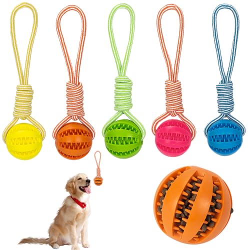 HEKOBAG 5 STK Ball mit Schnur Hund ø 7/36 cm Wurfball Hund Klein Hundeball mit Seil Hundespielzeug Ball mit Seil Hundeball mit Schnur für Kleine Hunde Hund Training Ball mit Schnur für Fangen Werfen von HEKOBAG