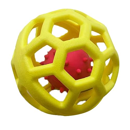 HELEVIA Hund Hohlball Spielzeug Spaß Interaktive Biss Widerstand Kauen Haustier Spielzeug Ball für Hunde Katzen Haustiere (Gelb) von HELEVIA