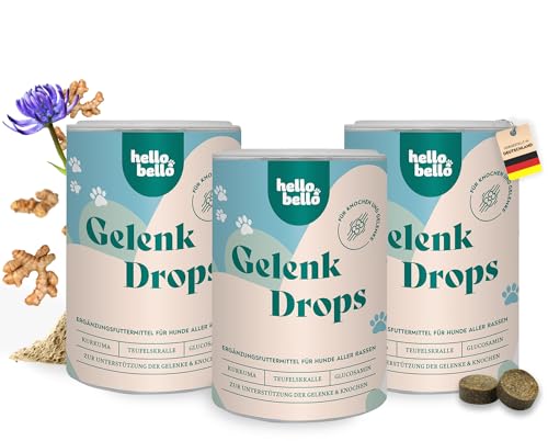 HELLOBELLO Gelenk Drops für Hunde 3 x 350 g - Gelenktabletten mit Teufelskralle, Glucosamin & Kurkuma - Hundekeks für gesunde Knochen & Gelenke von HELLOBELLO