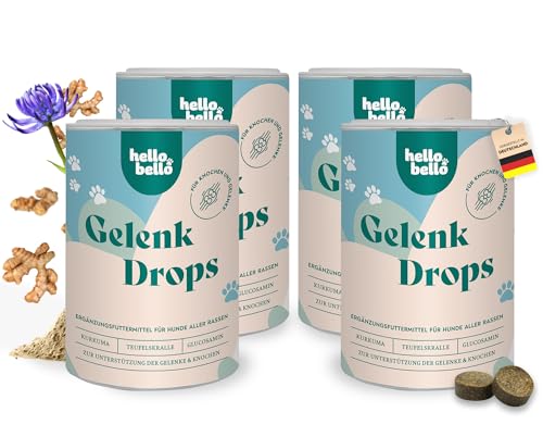 HELLOBELLO kaltgepresste Gelenk Drops für Hunde 4X 350g mit Kurkuma, Glucosamin & Teufelskralle - Gelenk Drops Hund, Gelenk Drops für Hunde, Gelenkentzündung Hund, Gelenktabletten Hund, Gelenke Hund von HELLOBELLO