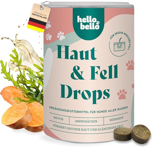 HELLOBELLO Kaltgepresste Haut & Fell Drops für Hunde 350g mit B-Vitaminen & Omega 3 - Glänzendes Fell für Hunde, Fell und Haut Hund, Glänzendes Fell Hund, Hautprobleme Hund, Schönes Fell Hund von HELLOBELLO