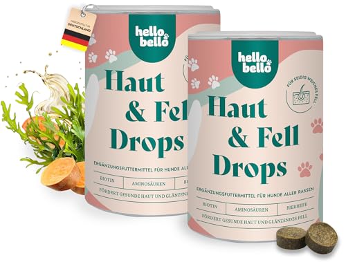 HELLOBELLO Kaltgepresste Haut & Fell Drops für Hunde 2X 350g mit B-Vitaminen & Omega 3 - Glänzendes Fell für Hunde, Fell und Haut Hund, Glänzendes Fell Hund, Hautprobleme Hund, Schönes Fell Hund von HELLOBELLO