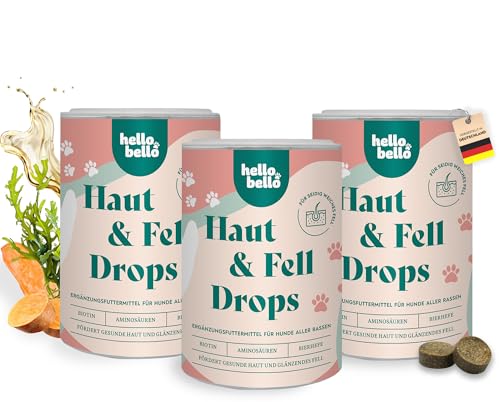 HELLOBELLO Kaltgepresste Haut & Fell Drops für Hunde 3X 350g mit B-Vitaminen & Omega 3 - Glänzendes Fell für Hunde, Fell und Haut Hund, Glänzendes Fell Hund, Hautprobleme Hund, Schönes Fell Hund von HELLOBELLO