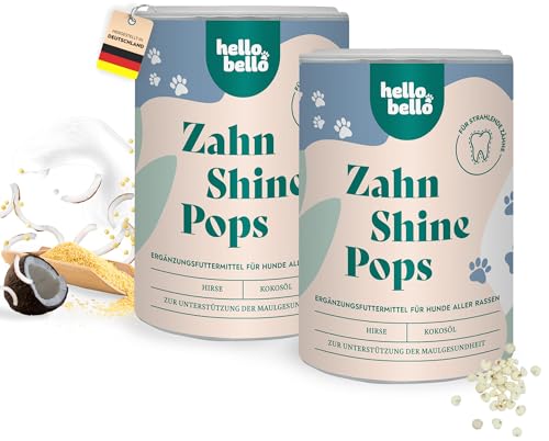 HelloBello Zahn Shine Pops für Hunde 2 x 200 g - Natürlicher Zahnpflege Snack für strahlende Zähne & gegen Mundgeruch - Mit Hirse, Kokosöl & Kokosmehl von HELLOBELLO