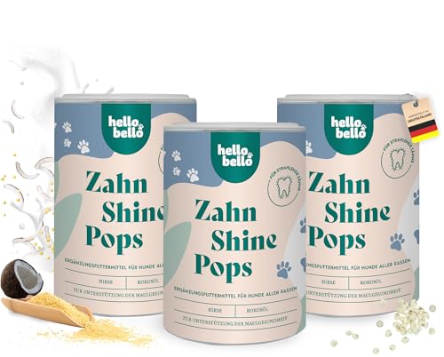 HelloBello Zahn Shine Pops für Hunde 3 x 200 g - Natürlicher Zahnpflege Snack für strahlende Zähne & gegen Mundgeruch - Mit Hirse, Kokosöl & Kokosmehl von HELLOBELLO