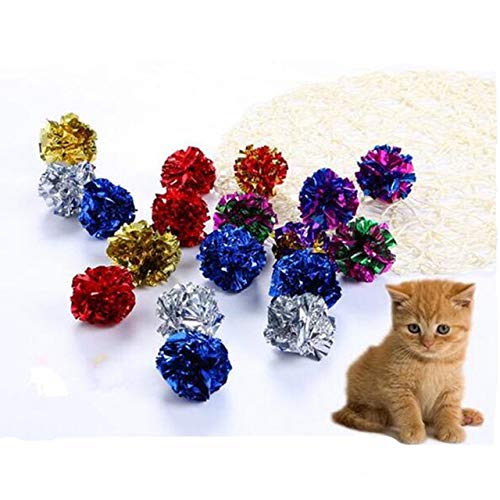 HELLOYOUNG 12pcs Multicolor Mylar Crinkle Ball Haustier Katze Spielzeug Ring Papier Hundespielzeug Interaktives Sound Ring Papier Kätzchen Spielen Bälle für Hunde von HELLOYOUNG