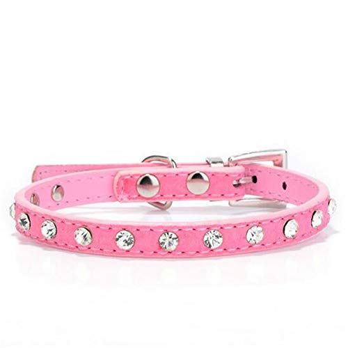 HELLOYOUNG CW015 Diamond Crystal cool Leather Dog Collars small Dogs 7 Colors Cashmere Cattle Collars for Pets cat Dog Leads cat Collar (Pink) von HELLOYOUNG