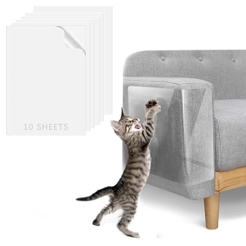 Katze Kratzschutzfolie,10 Stück Doppelseitig Kratzpads für Katzen mit Selbstklebend,Katze Kratzschutzfolie für Sofa Möbel Tür Kratzschutz,Anti Kratz Katzen Folie für Sofa,Wand Kratzmatten von HELOVGE