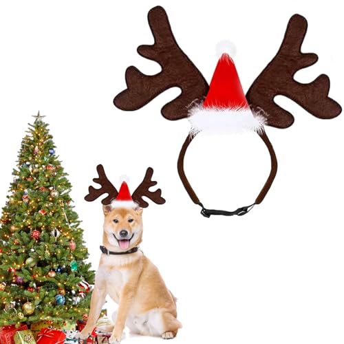 Weihnachten Haustier Stirnband,Weihnachts-Hunde-Stirnband-Set,Klassischer Elchhut,Kopfbedeckung,Haustierkostüm-Zubehör. von HELOVGE