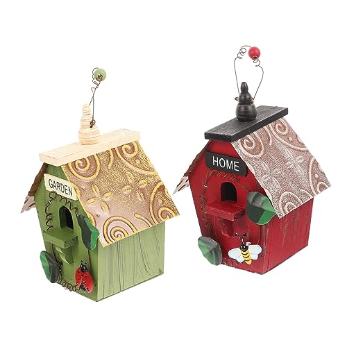 HEMOTON 2 Stück Holz Vogelhaus Dekorative Nistbox für Garten und Terrasse Natürliche Holzoptik für Vögel Rot und Grün HEMOTON 2 Stück Holz Vogelhaus Dekorative Nistbox für Garten und Terrasse Natürliche Holzoptik für Vögel Rot und Grün von HEMOTON