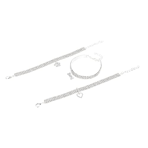 HEMOTON 3 Stück Teiliges Silbernes Haustierhalsband Set mit Elastischem Dehnbarem Strass Hundehalsband und Dekorativem Katzenhalsband Hautfreundliches Legierungsmaterial für Party und HEMOTON 3 Stück Teiliges Silbernes Haustierhalsband Set mit Elastischem Dehnbarem Strass Hundehalsband und Dekorativem Katzenhalsband Hautfreundliches Legierungsmaterial für Party und von HEMOTON