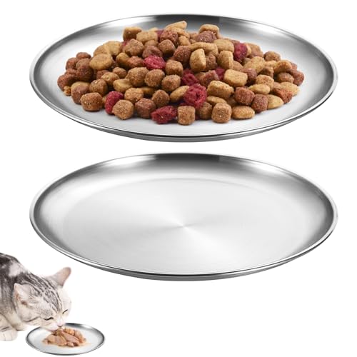 HENGBIRD 2 STK Katzennapf Flach Edelstahl, 14 cm Futterschale Katze für Katzen mit Breiten Schnurrhaaren Katzenteller Futternapf Katze Fressnapf Flache Katzennäpfe Fallsicher für Kleine Hunde, Katzen von HENGBIRD