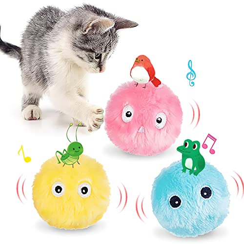 HENGBIRD 3 Stück Katzenbälle Interaktives Katzenspielzeug Ball mit Sound Kätzchenspielzeug Plüsch Balle, Katzenspielzeug Bälle mit Lebensechte Tiergeräusche für Indoor Kittens Kitty Puppy von HENGBIRD