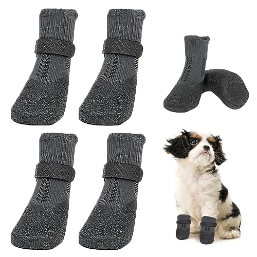 Hundeschuhe Pfotenschutz, wasserdichte Hundestiefel, Weicher Verstellbarer Pfotenschutz, Hunde Schuhe Outdoor, Pfotenschutz für kleine, mittlere Hunde 4 Stück(Größe S, Schwarz) von HENGBIRD