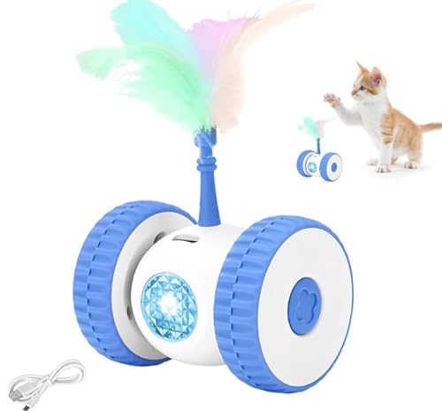 HENGBIRD Katzenspielzeug SelbstbeschäFtigung,Katzenspielzeug Elektrisch mit Federn,Katzenspielzeug Interaktiv,Interaktives Katzenspielzeug Roboter Intelligenz Spielzeug für Katzen USB Aufladbar (Blau) von HENGBIRD