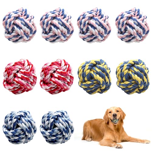 Hund Seil Ball, 10 Stück Hundespielzeug Ball Seil, Geflochtener Baumwolle Langlebige Hundebälle für Hunde Zahnreinigung, Kauspielzeug für Welpen beim Zahnen, Nein Große Hunde, Hunde Ball von HENGBIRD