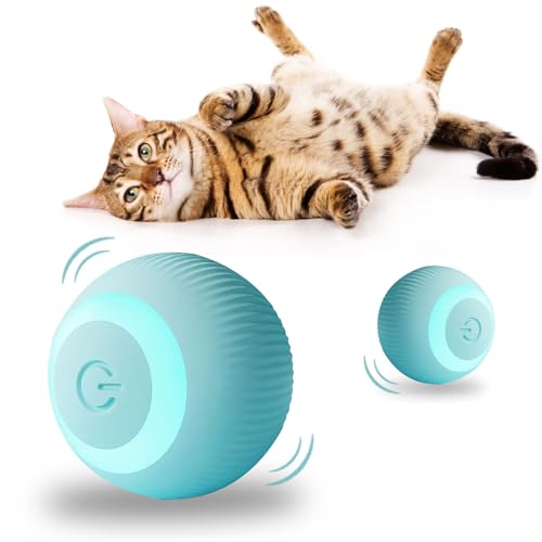 HENGBIRD Katzenspielzeug Elektrisch Ball mit LED Licht, USB Wiederaufladbarer, Interaktives Katzenspielzeug Ball Katze Elektrisch Power Katzen Ball 2.0 Elektrischer Katzenball für Katzen (Blau) von HENGBIRD