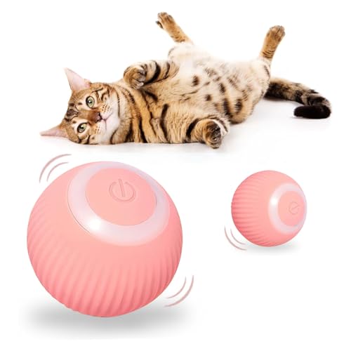 HENGBIRD Katzenspielzeug Elektrisch Ball mit LED Licht, USB Wiederaufladbarer, Interaktives Katzenspielzeug Ball Katze Elektrisch Power Katzen Ball 2.0 Elektrischer Katzenball für Katzen (Rosa) von HENGBIRD