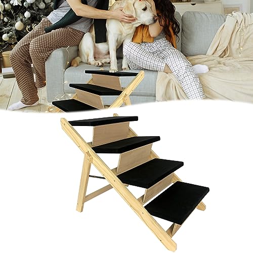 HENGMEI 2 in 1 Hundetreppe, Holz Hunderampe, Klappbar Katzentreppe, rutschfeste Katzenleiter, Haustiertreppe für Kleine Hunde, Alte Katzen, 100x46x9cm von HENGMEI