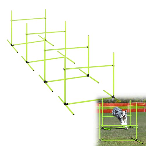 HENGMEI Agility Hürdenset Slalom Stangen Sprungstangen 4 x Hürdenset Trainingshilfe für Hunde Training Set, Trainingsstangen für konditionelles, 104x70x101cm (Grün) von HENGMEI