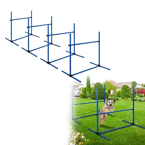 HENGMEI Agility Hürdenset Slalom Stangen Sprungstangen 4 x Hürdenset Trainingshilfe für Hunde Training Set, Trainingsstangen für konditionelles, 104x70x101cm (Blau) von HENGMEI