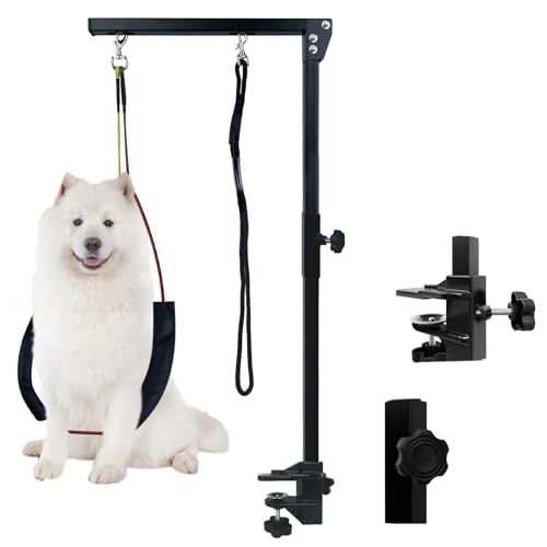 HENGMEI Faltbar Haustier Fellpflege Arm Hundefrisiertischarm, Tierpflegearm Höhenverstellbar Haustier-Fellpflegearm mit Klemme, 40-89 cm von HENGMEI